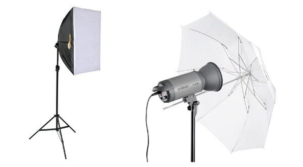 Caja de luz (softbox) y paraguas difusor