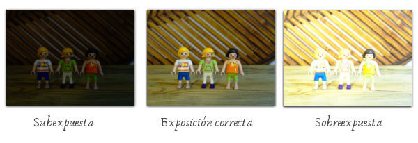 Foto subexpuesta, expuesta correctamente y sobreexpuesta