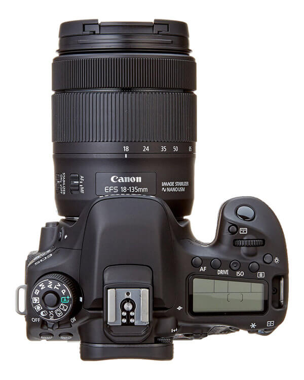 Canon EOS 80D - Vista superior de diales y pantalla auxiliar